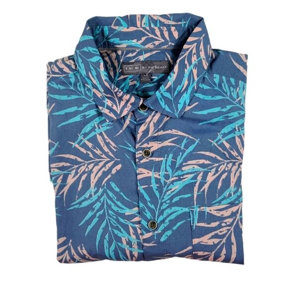 IKE Behar Blue and Cream Sunset Print Button Top - Picture 1 of 14